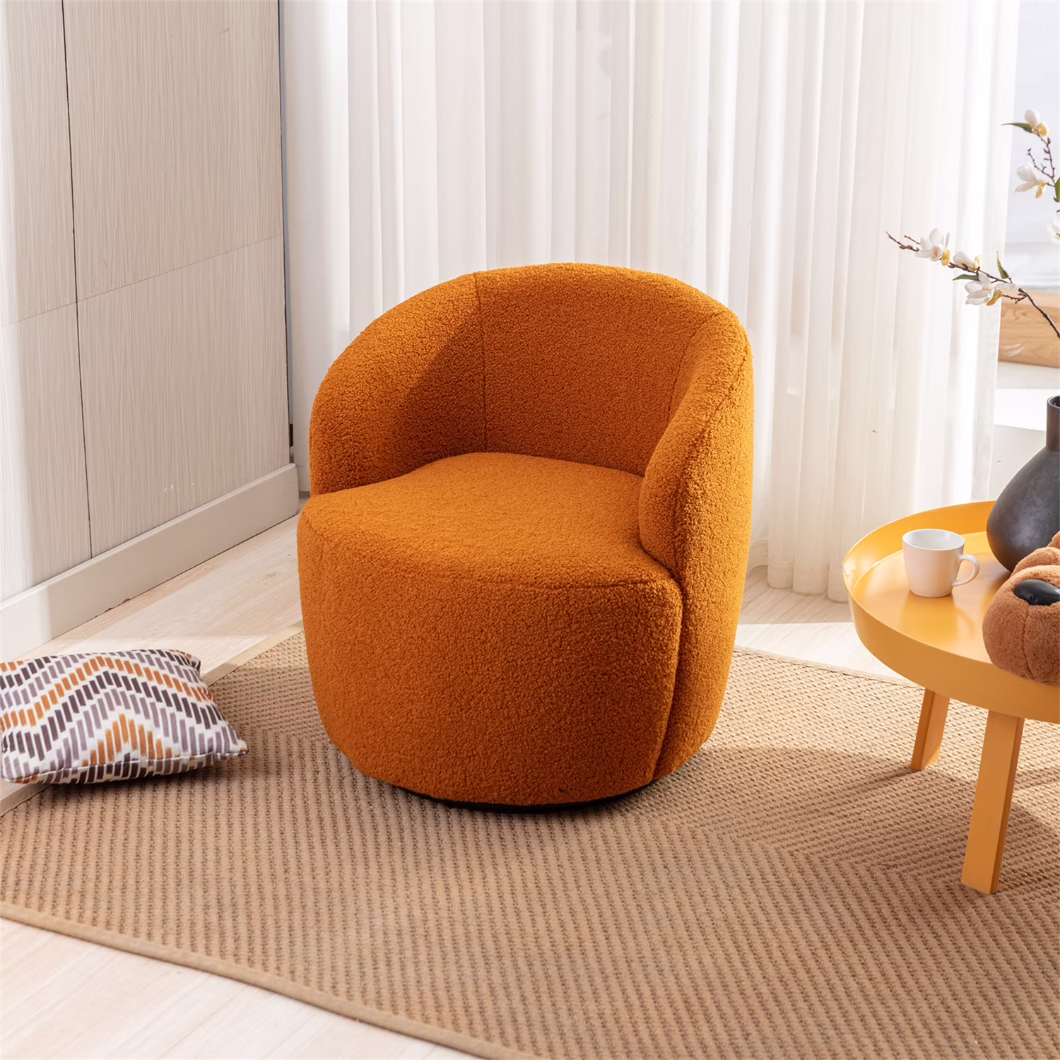 ARCTICSCORPION Modern 360° Swivel Barrel Accent Chair, Orange